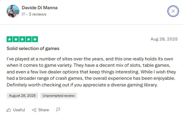 Satisfied player review about Clubhouse Casino PayID speed